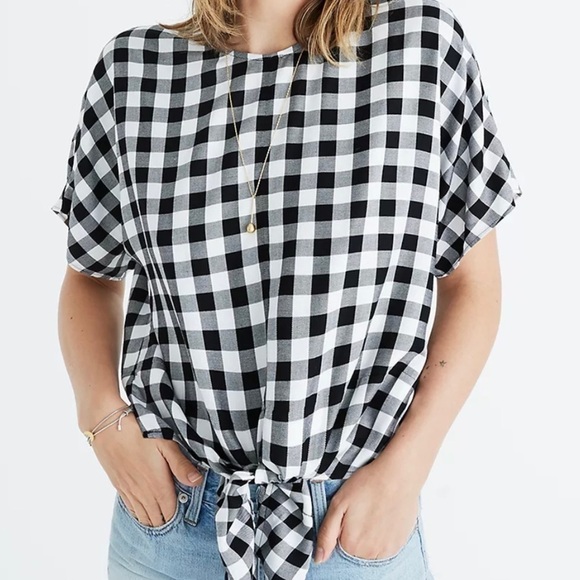 Madewell Button Back Buffalo Check Tie Tee Size S - Picture 1 of 10
